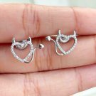 14K White Gold Finish 0.65Ct Round Cut Diamond Heart Shape Stud Earrings