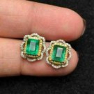 3.50Ctw Emerald Diamond Halo Stud Earrings 14K White Gold Finish