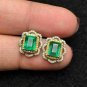 3.50Ctw Emerald Diamond Halo Stud Earrings 14K White Gold Finish