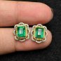 3.50Ctw Emerald Diamond Halo Stud Earrings 14K White Gold Finish