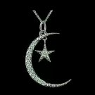 Moon Star 0.80Ct Round Cut Diamond Pendant W Chain 14K White Gold Finish