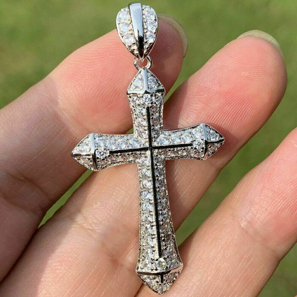 2.80Ct Round Cut Diamond Cross Pendant 14K Solid White Gold Finish W Chain