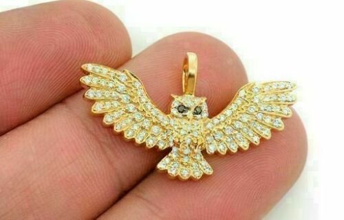 2.10Ct Round Cut Diamond Flying Owl Pendant 14K Yellow Gold Finish W Chain