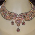9.50Ct Rose Cut Diamond Silver Ruby Handmade Victorian Style Necklace