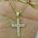 1.35Ct Round Cut Diamond Cross Pendant W Chain 14k Yellow Gold Finish