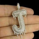 14K Yellow Gold Finish 3.00Ct Round Cut VVS1/D Diamond Letter J Pendant