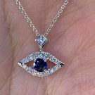 14K White Gold Finish 0.75Ct Round Cut sapphire Diamond Evil Eye Pendant