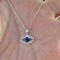 14K White Gold Finish 0.75Ct Round Cut sapphire Diamond Evil Eye Pendant