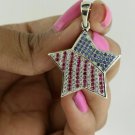 14K White Gold Over American Flag 2.00Ct Sapphire/Ruby Pendant W Chain