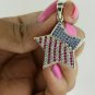 14K White Gold Over American Flag 2.00Ct Sapphire/Ruby Pendant W Chain