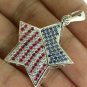 14K White Gold Over American Flag 2.00Ct Sapphire/Ruby Pendant W Chain