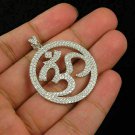2.35Ct Round Cut Diamond Hindu "OM" Universal Pendant 14K White Gold Finish
