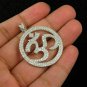2.35Ct Round Cut Diamond Hindu "OM" Universal Pendant 14K White Gold Finish