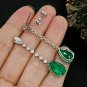 14k White Gold Finish 3.50Ct Pear Cut Green Emerald Dangle Earrings