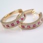 14K Yellow Gold Finish 1.88Ct Princess Cut Red Ruby Diamond Hoop Earrings