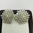 14k White Gold Finish 1.80Ct Round Cut Diamond Cluster Push Back Earrings
