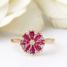 14K Rose Gold Finish 1.88Ct Marquise Cut Red Ruby Flower Wedding Ring