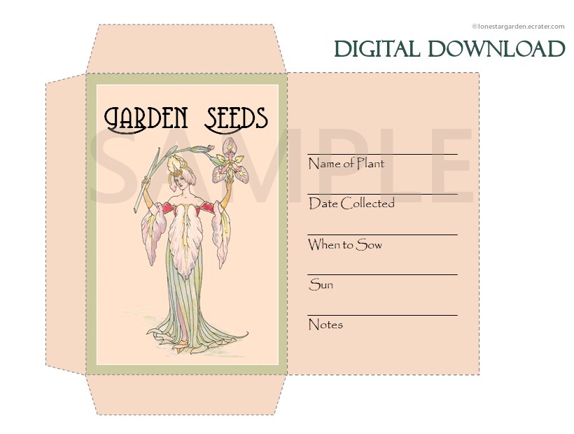 DIY Printable Seed Packet Template Digital Download PDF Vintage Ladies Set of 4 Designs