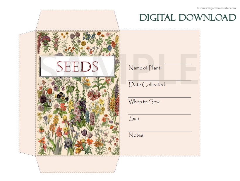 DIY Printable Seed Packet Template Digital Download PDF Flower Seeds