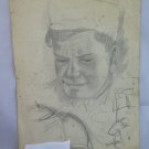Antique Drawing on Basket Portrait Sailor Sketch Master Getano Pancaldi P28