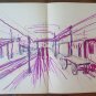 Six Sketching D'Author Drawings Preparatory View Station Railway Train P28.5