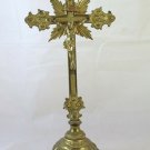 Crucifix Antique Bronze Golden Table Beginning '900 cross Christ GR6
