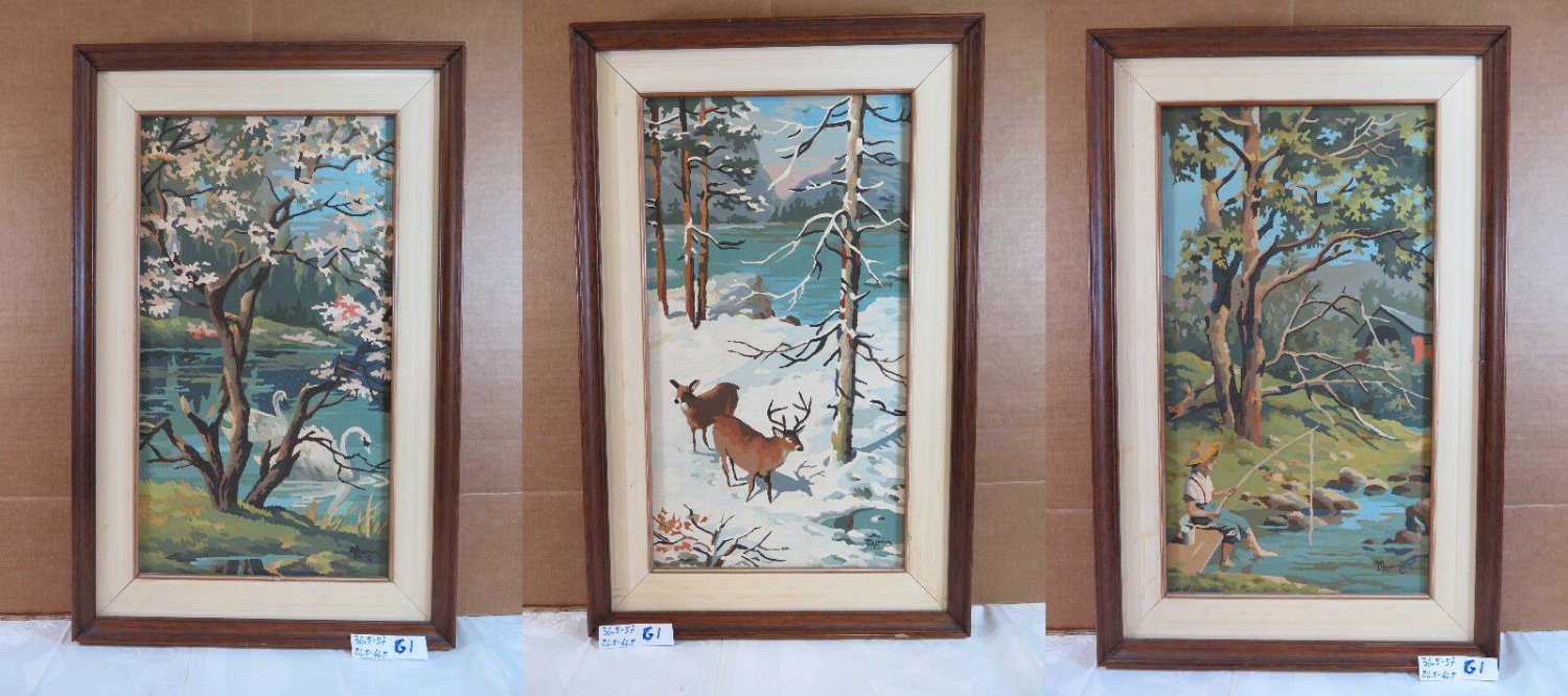 Three Painted to Oil Signed Messina C.Landscape with Animals Snow Winter G1