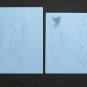 Two Old Drawings Sketching Studio Nude Feminine Portrait Pencil on Basket P28.6