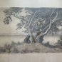 Engraving Antique Landscape Countryside Trees Signed Axel Holm Vintage Print