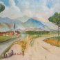 Painting Antique Oil on board Signed Landscape Alpine Mountains in Summer G24