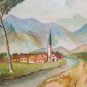 Painting Antique Oil on board Signed Landscape Alpine Mountains in Summer G24