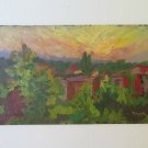 Painting Antique Painting Oil Board Landscape Sunset Sunrise Original Signed p2