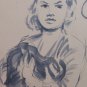 Drawing Sketch on Basket Shapes Mothers Child Portrait Vintage Baby P28.7