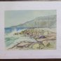 Painting Vintage to Watercolour Signed Pancaldi Landscape of Sea Marina P31