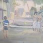 Painting Antique Painting Watercolour Landscape Winter Snowy Snowman Case