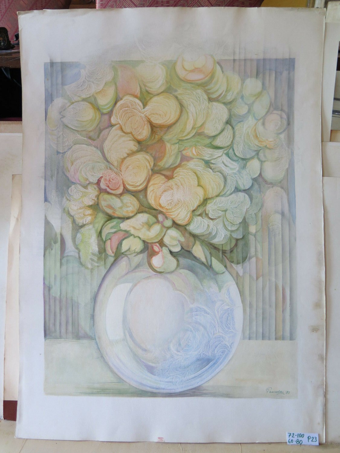 Painting Modern Years 1980's Signed Painting to Watercolour Theme Floral P23