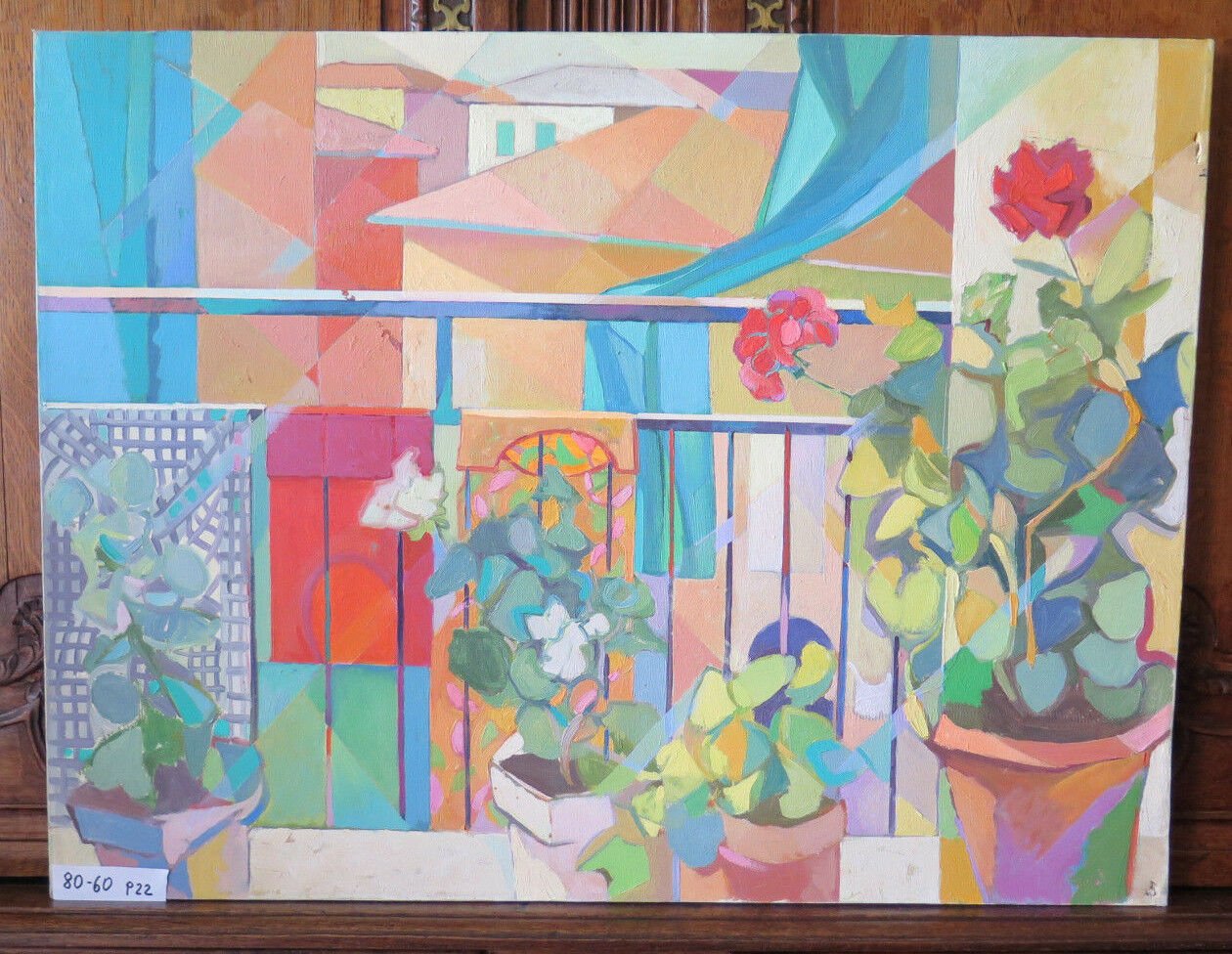 View from the Balcony Style Pop Painting Oil on Canvas the Painter Pacheco P22