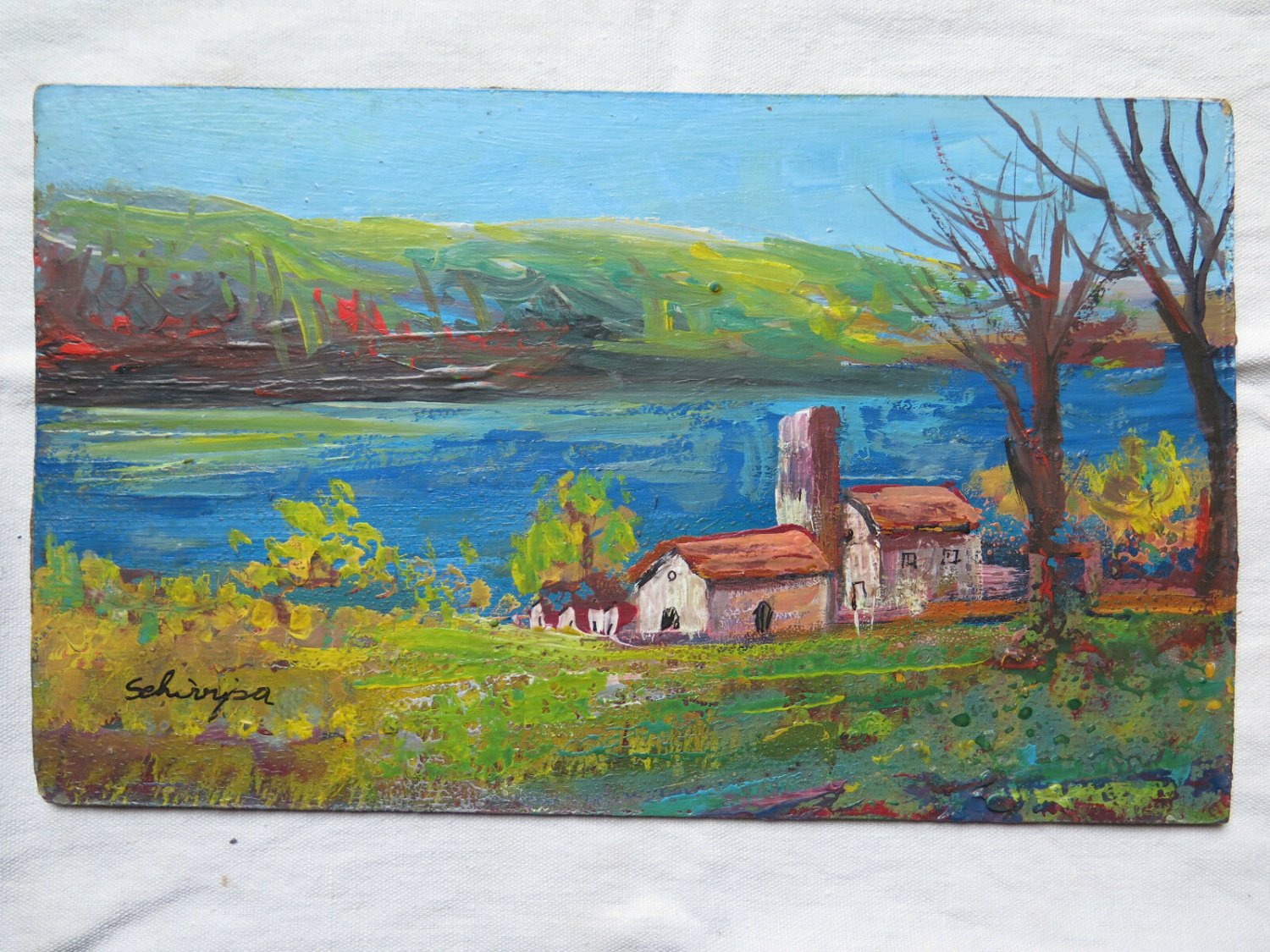 Painting Antique Landscape Style Impressionist Signed Painting Oil Board M