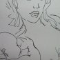 Mother with child Old Drawing Sketch Sketching Pen on Basket Vintage P28.9