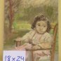 Painting Antique Style Impressionist Oil on board Portrait of Little Girl Maiden