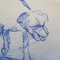 Drawing Sketch Antique on Back of a Bill Exchange Figure Dog Solitaire P28.5
