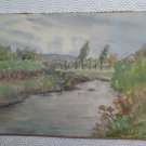 Painting Antique Landscape Countryside in Riva to River Signed & Dated '52
