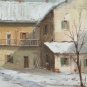 Painting Oil on Linen Signed Cacciamali Winter in Patio Landscape Countryside X9