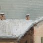 Painting Oil on Linen Signed Cacciamali Winter in Patio Landscape Countryside X9