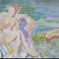Painting Watercolour on paper Sea View Vintage with Bathers Years 60 Nude P14