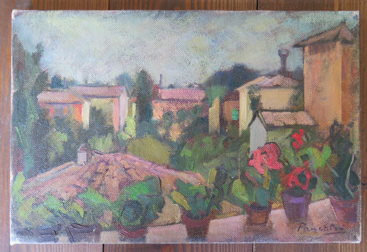 View from the Window of Painter Small Painting Antique Painting Oil Signed p3