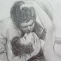Two Drawings the Kiss Lover Old Drawing Sketch Pencil Basket Sketch P28.9