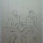 Antique Sketch Pencil on Basket Drawing Signed and Dated '54 Portraits P28M