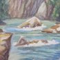 Small Painting Antique Landscape Di Montagna to Watercolour Signed Vintage P31
