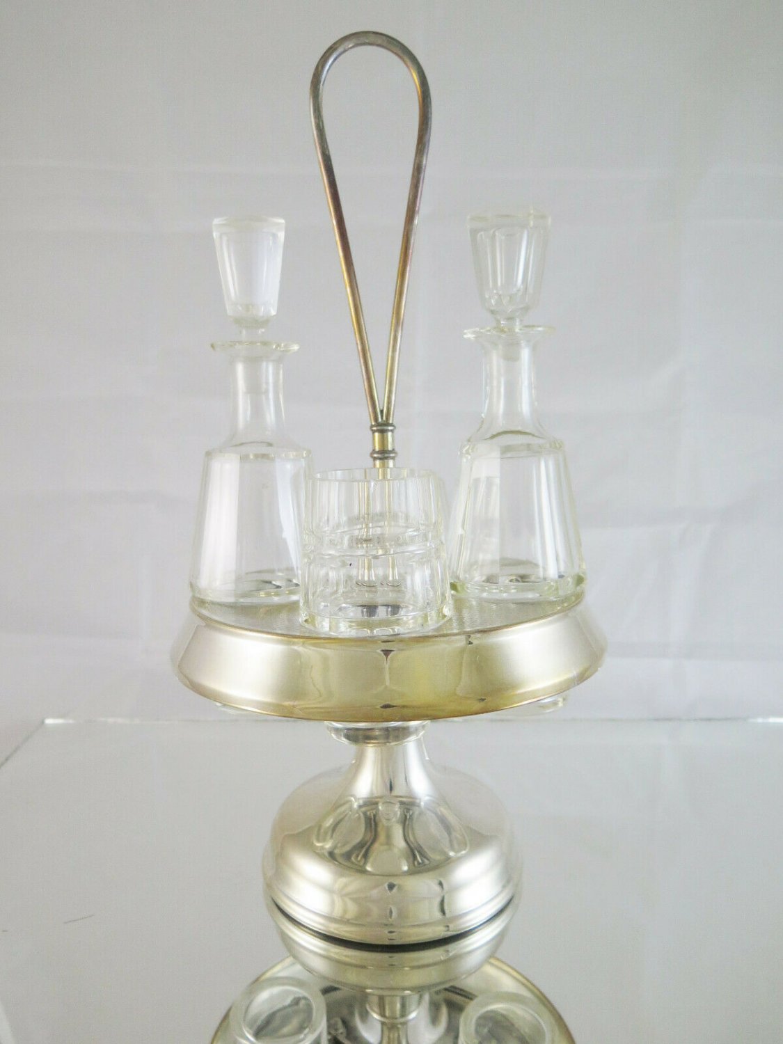 Antique Cruet Salt Oil Vinegar Pepper with Base in Sheffield and Crystal R70